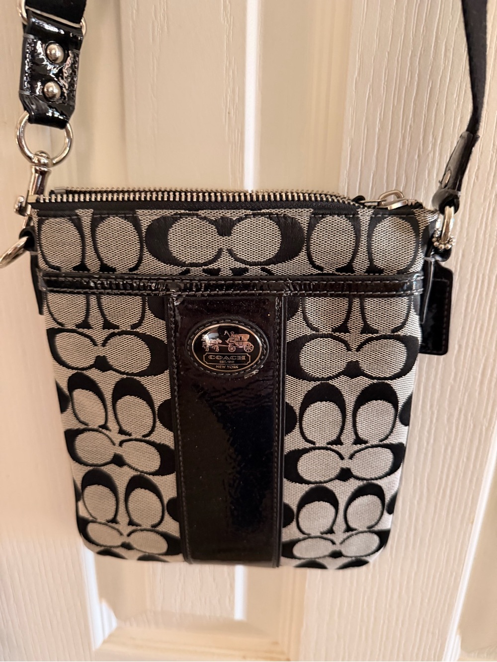 Coach Black and Cream Signature Crossbody Bag